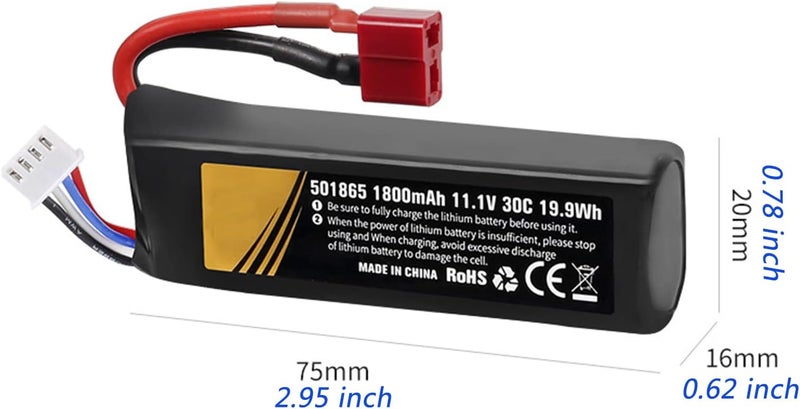 Fraternize 1800mAh 11.1v Lipo Battery Airsoft 30C High Discharge Rate Rechargeable Battery with T Plug & JST XH Connector for Airsoft Guns Rifle Model splatrball Hobby Universal Airsoft Battery 11.1v - Image 2